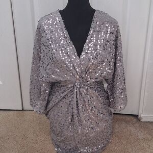 Vici Silver Sequin Mini Dress/ Tunic   Size S